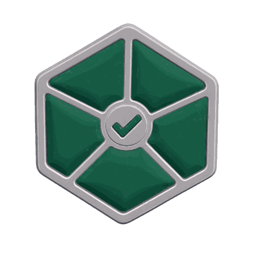 A five-segment hexagon with a tick