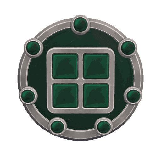 A studded ring around a four-square grid